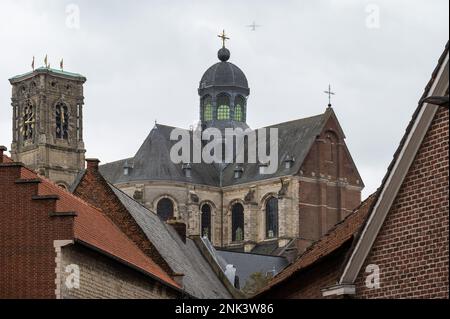 Grimbergen, Flemish Brabant Region -  Belgium - Feb. 19 2023 - View over the old Abbey and residential houses in the village center Stock Photo