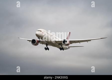 Heathrow, London - February 20th 2023: Virgin Atlantic Final Approach Landing Heathrow Airport Stock Photo