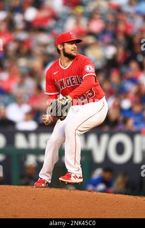 Washington Nationals left fielder Juan Soto (22) greets Los Angeles Angels  center fielder Mike Trout (27) during a MLB game, Friday, May 6, 2022, at  Angel Stadium, in Anaheim, CA. The Angels