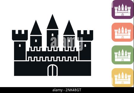 Medieval ancient castle outline icon. Fortress. Medieval architecture. Vector illustration of knight castle with walls and towers on white background Stock Vector