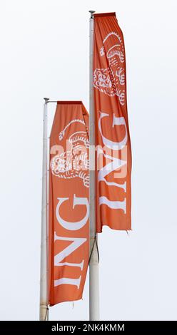 Illustration shows  the headquarters of the ING Belgium banking group, Wednesday 22 February 2023 in Brussels. BELGA PHOTO BENOIT DOPPAGNE Stock Photo