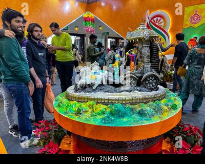 New Delhi, India - November 2022: Handmade idol on people from haryana in ethnic dress demonstrated on delhi during the trade fair. Stock Photo