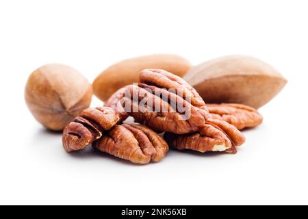 Peeled pecan nuts isolated on the white background. Stock Photo