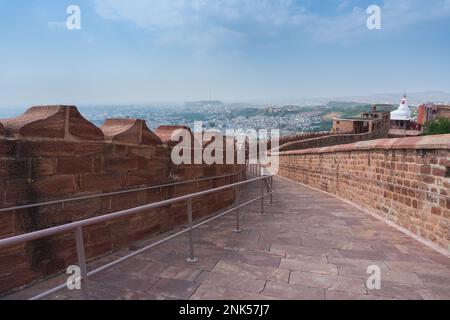 Stone made way to Chamunda Mataji temple at Mehrangarh fort,Jodhpur, Rajasthan, India. Chamunda Mataji was Rao Jodha's Isht Devi, founder of Jodhpur. Stock Photo