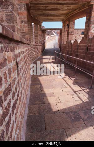 Stone made way to Chamunda Mataji temple at Mehrangarh fort,Jodhpur, Rajasthan, India. Chamunda Mataji was Rao Jodha's Isht Devi, founder of Jodhpur. Stock Photo