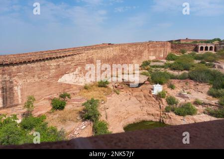 Stone made way to Chamunda Mataji temple at Mehrangarh fort,Jodhpur, Rajasthan, India. Chamunda Mataji was Rao Jodha's Isht Devi, founder of Jodhpur. Stock Photo