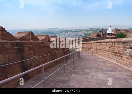 Stone made way to Chamunda Mataji temple at Mehrangarh fort,Jodhpur, Rajasthan, India. Chamunda Mataji was Rao Jodha's Isht Devi, founder of Jodhpur. Stock Photo