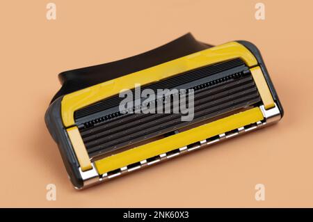 New shave blade with four razor close up view isolated Stock Photo