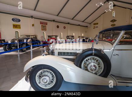 Collection of historic, classic and luxury cars on display showcases the world's rarest vehicles. Franschhoek Motor Museum, South Africa Stock Photo