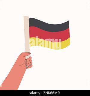 German flag. The hand holds the national flag of the country. Vector cartoon illustration. Stock Vector
