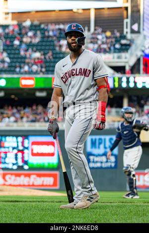 MINNEAPOLIS, MN - MAY 14: Minnesota Twins third baseman Gio Urshela (15)  looks on during the MLB game between the Cleveland Guardians and Minnesota  Twins on May 14th, 2022, at Target Field