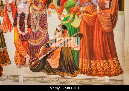 Radha Krishna Painting detail at Pushkar temple Parshuram Dwara in India Stock Photo