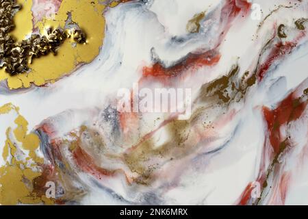 Epoxy resin art, imitation marble. Modern trendy hobby. Decorative picture. Golden lines. Ocean waves. Rich bright abstract picture. Luxury abstract f Stock Photo