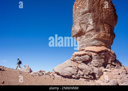 Monjes de Pacana (Monks of Pacana), Volcanic rock formation, pyroclastic bombs, Altiplano, Puna, in Salar de Aguas Calientes, and near Salar de de Tar Stock Photo