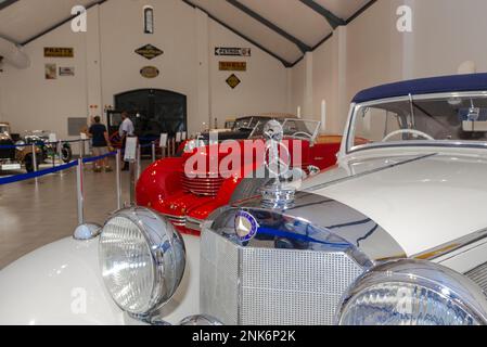Collection of historic, classic and luxury cars on display showcases the world's rarest vehicles. Franschhoek Motor Museum, South Africa Stock Photo