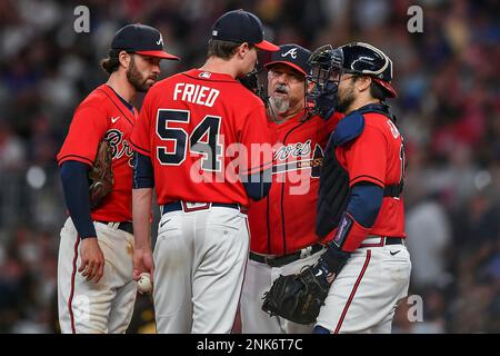 ATLANTA, GA – APRIL 07: Atlanta pitcher Max Fried (54) accepts the