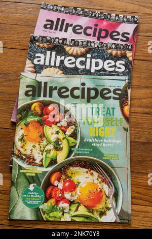 Close-up of "Allrecipes" magazine issues USA Stock Photo