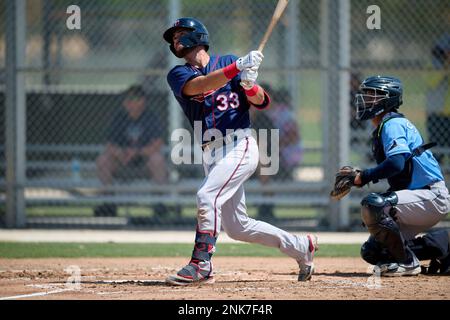 Minnesota Twins catcher Chris Williams (33) during a MiLB Spring Training  game against the Tampa Bay Rays on March 18, 2022 at the CenturyLink Sports  Complex in Fort Myers, Florida. (Mike Janes/Four