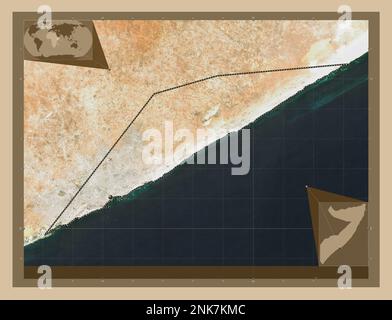 Banaadir, region of Somalia. Low resolution satellite map. Locations of major cities of the region. Corner auxiliary location maps Stock Photo