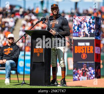 San Francisco Giants manager Gabe Kapler, left, greets Los Angeles Dodgers  manager Dave Roberts before a baseball game in San Francisco, Monday, April  10, 2023. (AP Photo/Jeff Chiu Stock Photo - Alamy