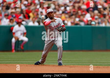 ANAHEIM, CA - MAY 08: Washington Nationals pitcher Tanner Rainey (21)  pitches the ball during a regular season MLB game between the Los Angeles  Angels and the Washington Nationals on May 8