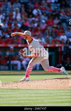 ANAHEIM, CA - MAY 08: Washington Nationals pitcher Tanner Rainey (21)  pitches the ball during a regular season MLB game between the Los Angeles  Angels and the Washington Nationals on May 8