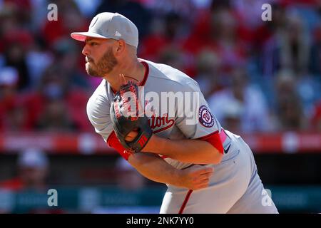 ANAHEIM, CA - MAY 08: Washington Nationals pitcher Tanner Rainey (21)  pitches the ball during a regular season MLB game between the Los Angeles  Angels and the Washington Nationals on May 8