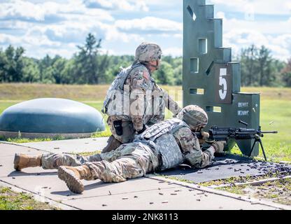 Soldiers with the 370th Chemical Company participate in weapons qualifications on ranges at Fort McCoy, Wis., as part of the Red Dragon exercise in August, 2022. U.S. Army photo by Kevin W. Clark Stock Photo