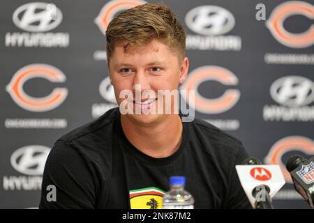 Chicago Bears punter Trenton Gill (16) warms up before taking on