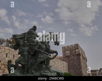 Damascus, Syria - 04 16 2011: statue of Saladin in Damascus, Salahaddin Ayyoubi, great commander, known for battles against the crusaders Stock Photo