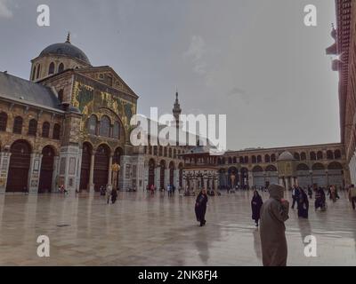 Damascus, Syria - 04 16 2011: exterior of the omayyad mosque in the city center of Damascus in Syria. Stock Photo