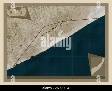 Banaadir, region of Somalia Mainland. High resolution satellite map. Locations of major cities of the region. Corner auxiliary location maps Stock Photo