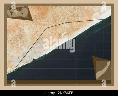 Banaadir, region of Somalia Mainland. Low resolution satellite map. Corner auxiliary location maps Stock Photo