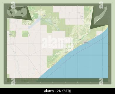 Shabeellaha Hoose, region of Somalia Mainland. Open Street Map. Corner auxiliary location maps Stock Photo