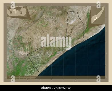 Shabeellaha Hoose, region of Somalia Mainland. High resolution satellite map. Corner auxiliary location maps Stock Photo