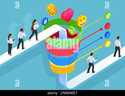 Internet marketing concept infographics background with sales funnel customers and web signs isometric vector illustration Stock Vector