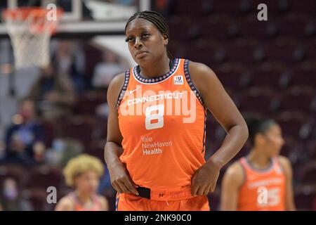 UNCASVILLE, CT - JUNE 15: Atlanta Dream forward Nia Coffey (12) in action  during the WNBA game between Atlanta Dream and Connecticut Sun on June 15,  2022, at Mohegan Sun Arena in