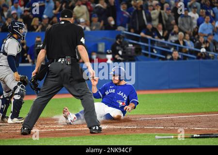 TORONTO, ON - AUGUST 03: Toronto Blue Jays Catcher Alejandro Kirk (30)  walks to the dugout during the regular season MLB game between the  Baltimore Orioles and Toronto Blue Jays on August