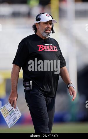 BIRMINGHAM, AL - APRIL 30: Tampa Bay Bandits offensive lineman Jarron Jones  (77) looks on against the Houston Gamblers during the USFL game on April  30, 2022 at Protective Stadium in Birmingham