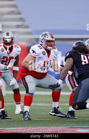 BIRMINGHAM, AL - APRIL 30: Tampa Bay Bandits offensive lineman Jarron Jones  (77) looks on against the Houston Gamblers during the USFL game on April  30, 2022 at Protective Stadium in Birmingham