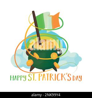 St. Patrick's Day design element for a greeting cards, postcard, flyer, containing text and hand drawn holiday symbols and attributes. Stock Vector