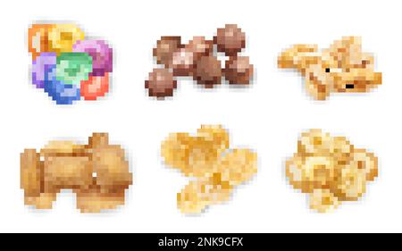 Breakfast cereal realistic set with rings balls and puffed cornflakes isolated vector illustration Stock Vector