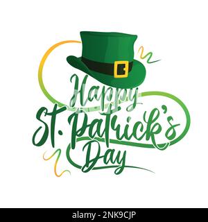 St. Patrick's Day design element for a greeting cards, postcard, flyer, containing text and hand drawn holiday symbols and attributes. Stock Vector