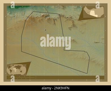 Togdheer, region of Somaliland. Colored elevation map with lakes and rivers. Corner auxiliary location maps Stock Photo