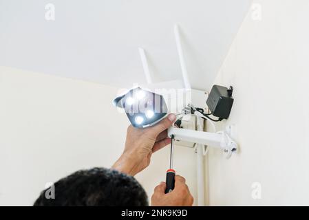 Security camera setup, cctv installation Stock Photo