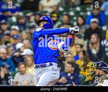 April 29, 2022 - Chicago Cubs right fielder Seiya Suzuki (27) waits his  turn during pregame batting practice before their MLB Baseball game at  Milwaukee at Miller Park in Milwaukee, WI Stock Photo - Alamy