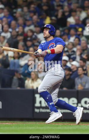 MILWAUKEE, WI - APRIL 29: Chicago Cubs shortstop Nico Hoerner (2) waits for  a pop fly during a game between the Milwaukee Brewers and the Chicago Cubs  at American Family Field on