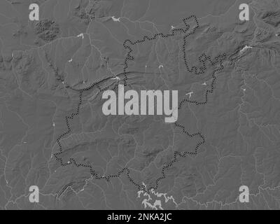 Gauteng, province of South Africa. Grayscale elevation map with lakes and rivers Stock Photo