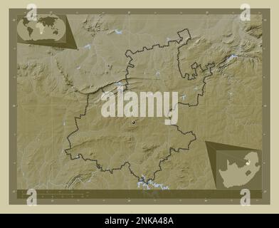 Gauteng, province of South Africa. Elevation map colored in wiki style with lakes and rivers. Corner auxiliary location maps Stock Photo