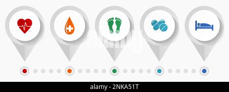 Hospital vector icons, medicine and hospital flat design web pointers collection, business concept infographic template Stock Vector